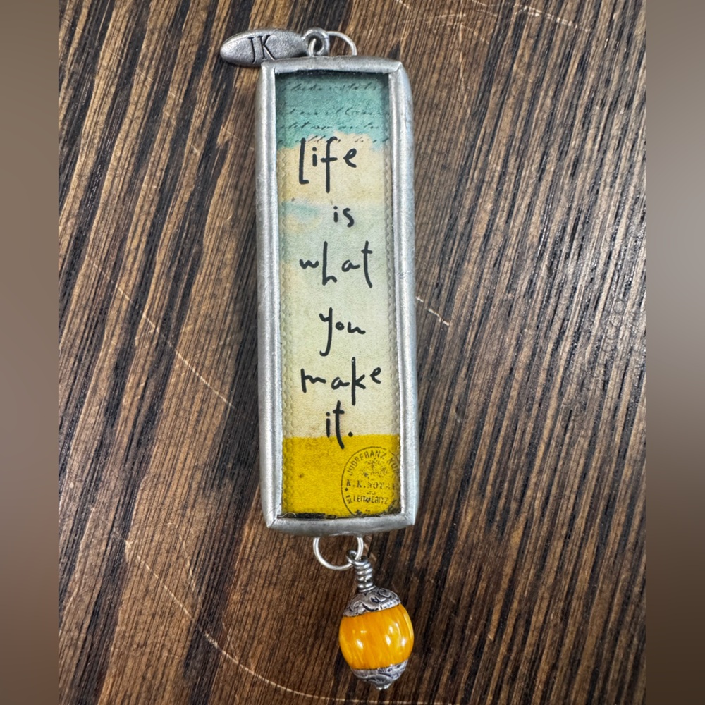 Jewel Kade Silver Pendant with Inspirational Quote and Orange Bead